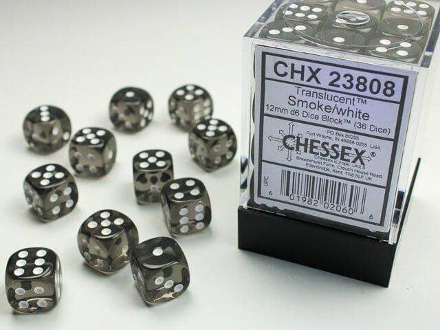 Dados Chessex Dice Block™ – 36 Dados D6 (12 mm) con Efecto Humo Translúcido Accesorio para juego de cartas DECKMEX