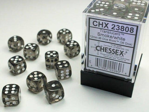Dados Chessex Dice Block™ – 36 Dados D6 (12 mm) con Efecto Humo Translúcido Accesorio para juego de cartas DECKMEX 